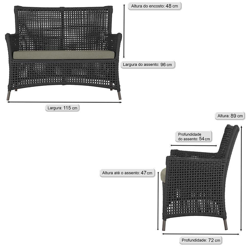 Jogo Sofá E 2 Poltronas Igapó Alumínio Marrom E8 Trama Preto - 6