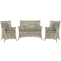 Jogo Sofá E 2 Poltronas Igapó Alumínio Marrom E8 Trama Rami - 1