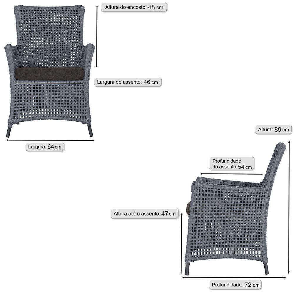 Jogo Sofá E 2 Poltronas Igapó Alumínio Preta E9 Trama Prata - 5
