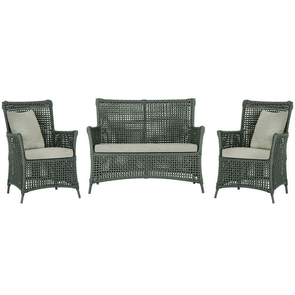 Jogo Sofá E 2 Poltronas Igapó Alumínio Preta E3 Trama Verde - 1