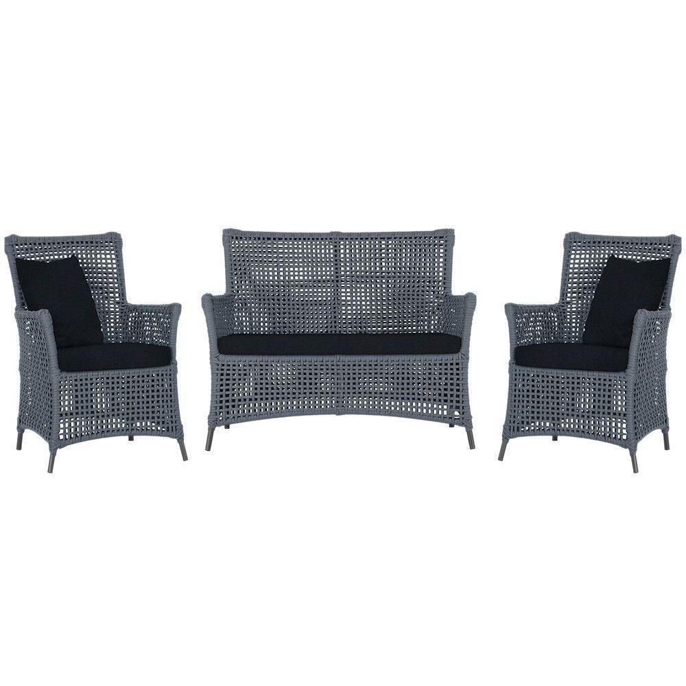 Jogo Sofá E 2 Poltronas Igapó Alumínio Preta E12 Trama Prata - 1