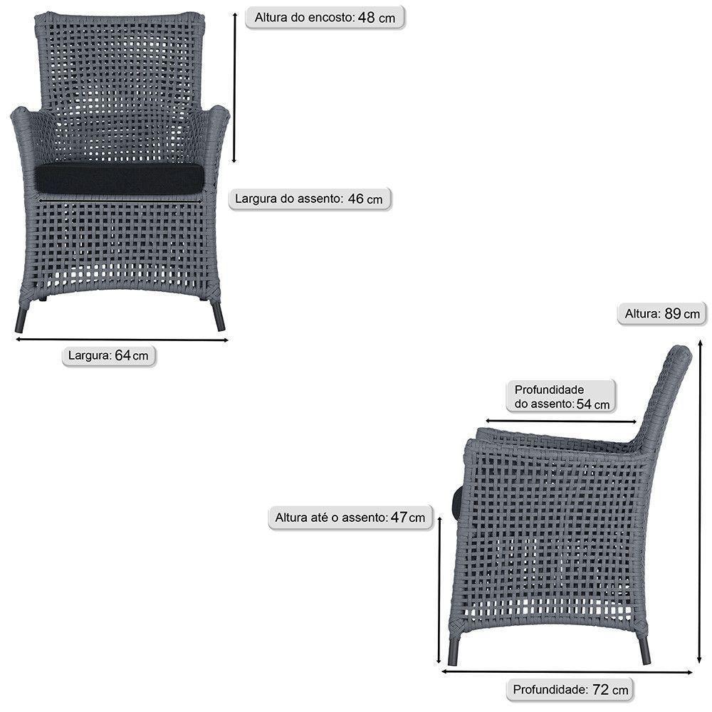Jogo Sofá E 2 Poltronas Igapó Alumínio Preta E12 Trama Prata - 4