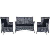 Jogo Sofá E 2 Poltronas Igapó Alumínio Preta E12 Trama Prata - 1