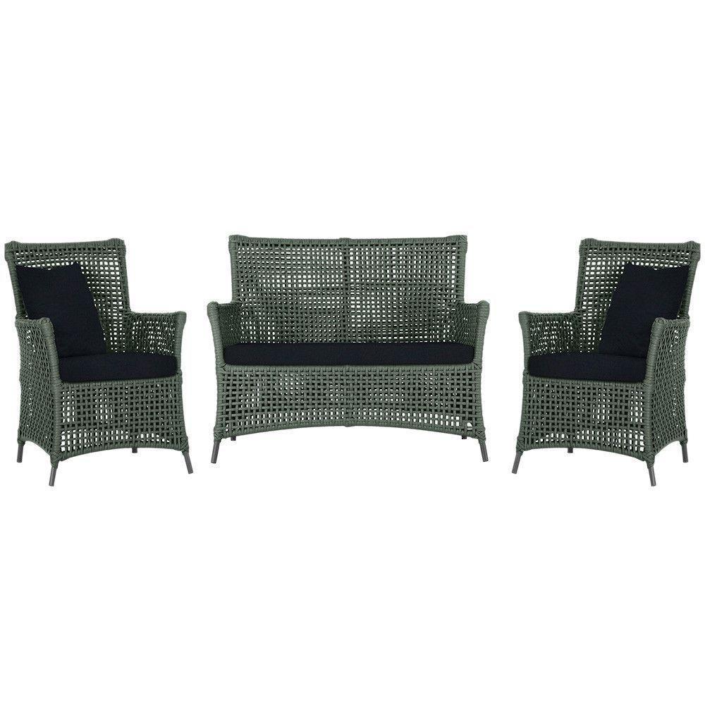 Jogo Sofá E 2 Poltronas Igapó Alumínio Preta E12 Trama Verde - 1