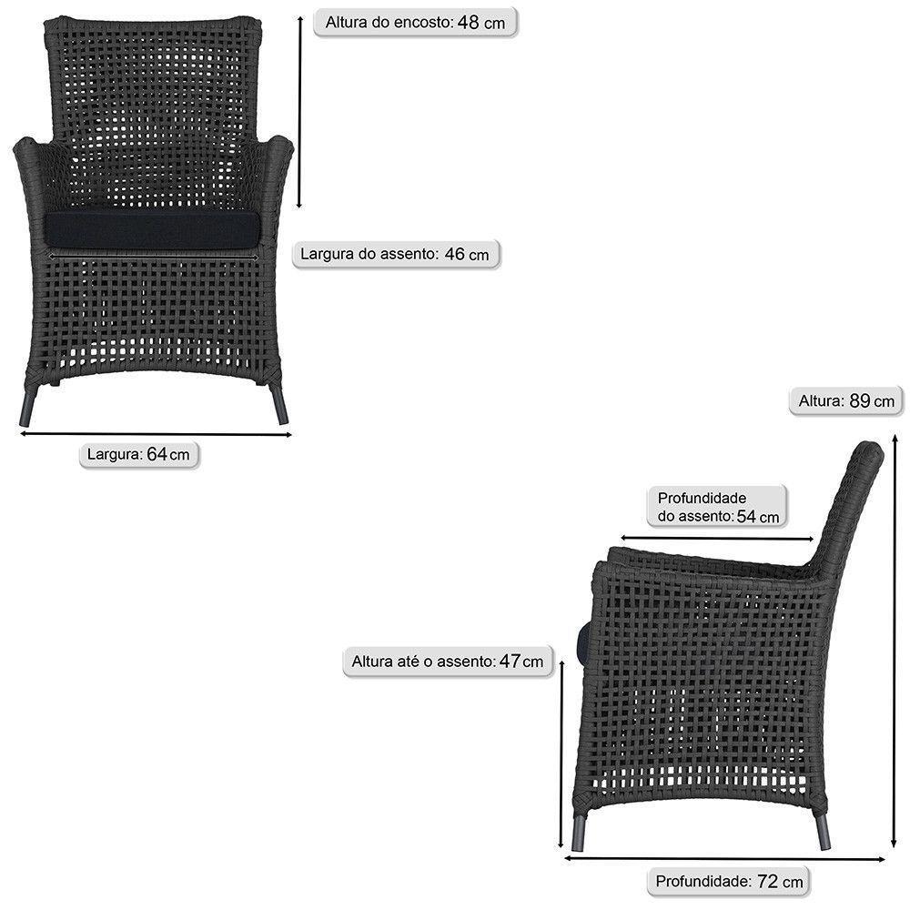 Jogo Sofá E 2 Poltronas Igapó Alumínio Preta E12 Trama Preto - 5