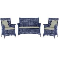 Jogo Sofá E 2 Poltronas Igapó Alumínio Marrom E3 Trama Azul - 1