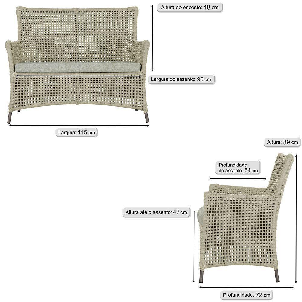 Jogo Sofá E 2 Poltronas Igapó Alumínio Marrom E3 Trama Rami - 6