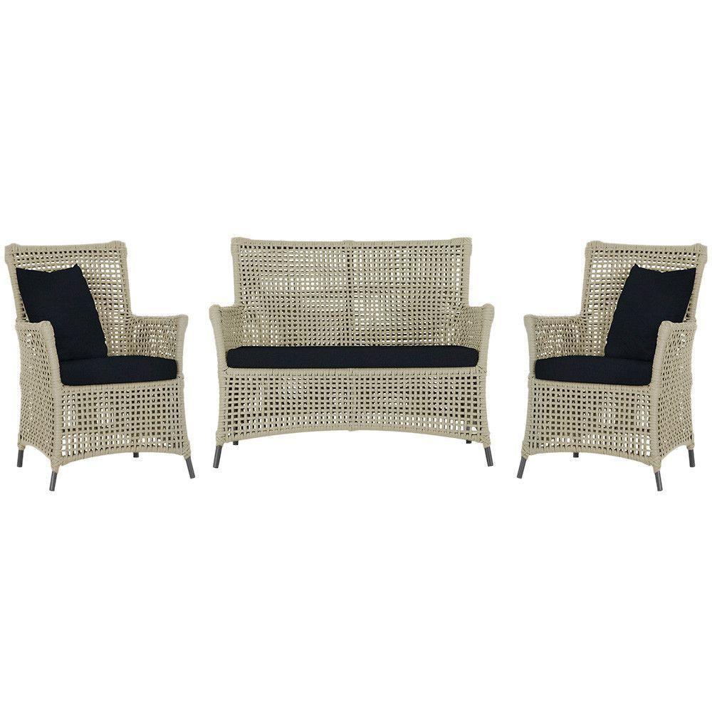 Jogo Sofá E 2 Poltronas Igapó Alumínio Preta E12 Trama Rami - 1