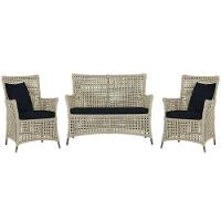 Jogo Sofá E 2 Poltronas Igapó Alumínio Preta E12 Trama Rami - 1