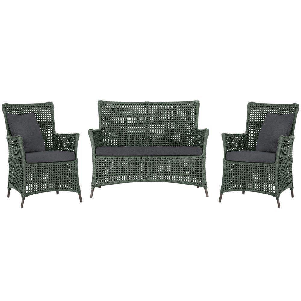 Jogo Sofá E 2 Poltronas Igapó Alumínio Marrom E11 Trama Verde - 1