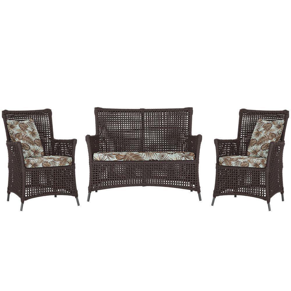 Jogo Sofá E 2 Poltronas Igapó Alumínio Preta E6 Trama Marrom - 1