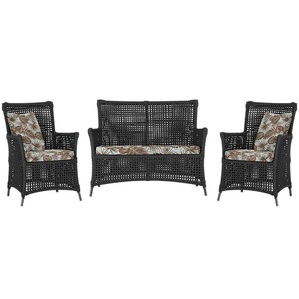 Jogo Sofá E 2 Poltronas Igapó Alumínio Preta E6 Trama Preto - 1