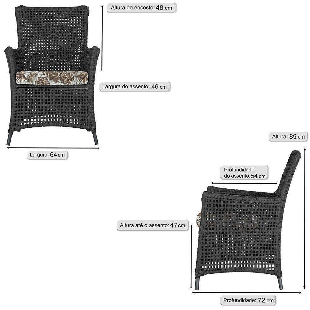 Jogo Sofá E 2 Poltronas Igapó Alumínio Preta E6 Trama Preto - 4