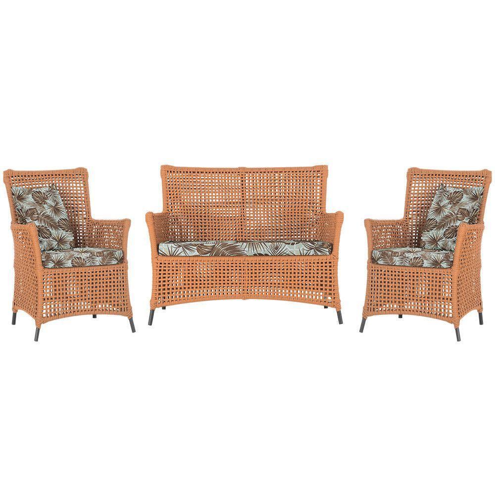 Jogo Sofá E 2 Poltronas Igapó Alumínio Preta E6 Trama Terra Cota - 1