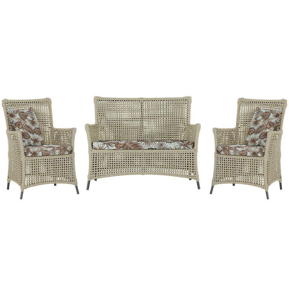 Jogo Sofá E 2 Poltronas Igapó Alumínio Preta E6 Trama Rami - 1