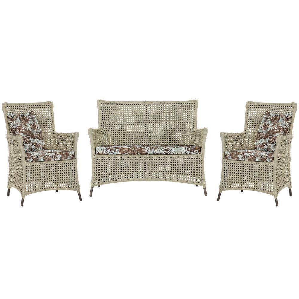 Jogo Sofá E 2 Poltronas Igapó Alumínio Marrom E6 Trama Rami - 1