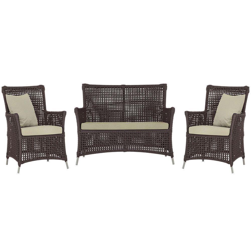 Jogo Sofá E 2 Poltronas Igapó Alumínio Fendi E7 Trama Marrom - 1