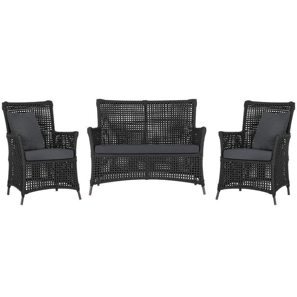 Jogo Sofá E 2 Poltronas Igapó Alumínio Marrom E11 Trama Preto - 1