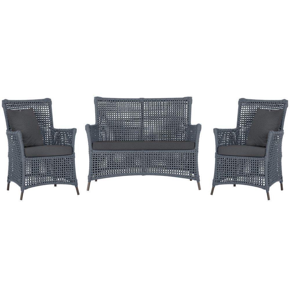 Jogo Sofá E 2 Poltronas Igapó Alumínio Marrom E11 Trama Prata - 1