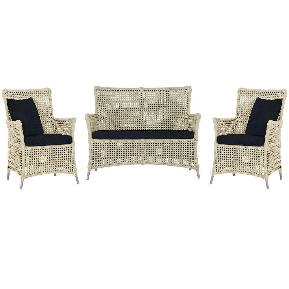 Jogo Sofá E 2 Poltronas Igapó Alumínio Fendi E12 Trama Rami - 1