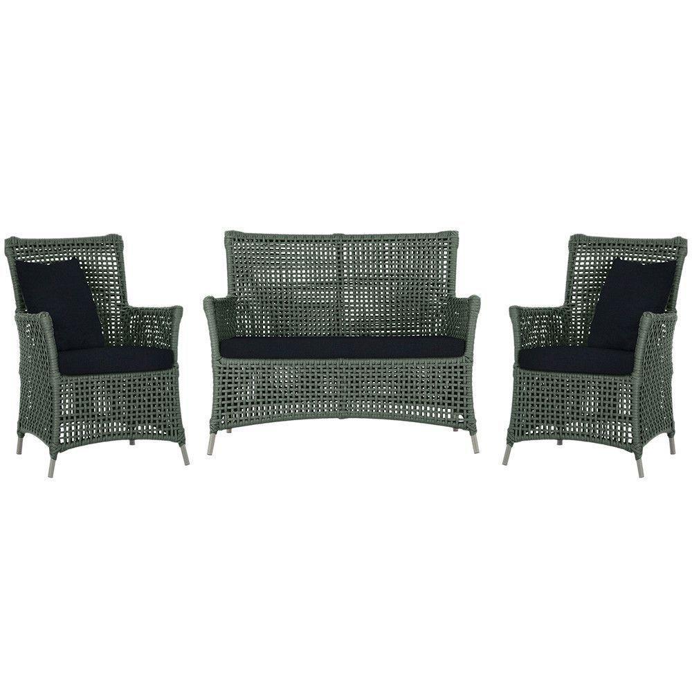 Jogo Sofá E 2 Poltronas Igapó Alumínio Fendi E12 Trama Verde - 1