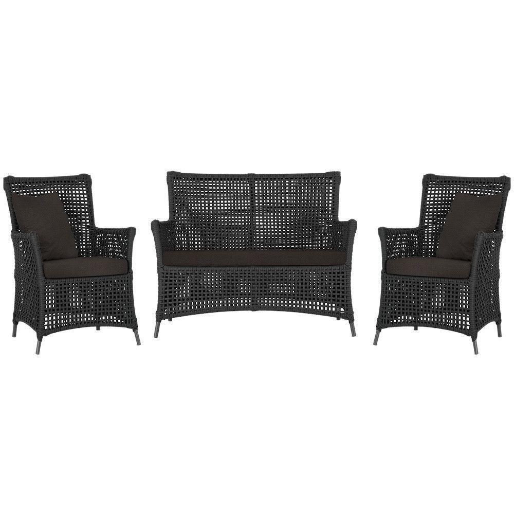 Jogo Sofá E 2 Poltronas Igapó Alumínio Preta E9 Trama Preto - 1