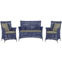 Jogo Sofá E 2 Poltronas Igapó Alumínio Preta E8 Trama Azul - 1