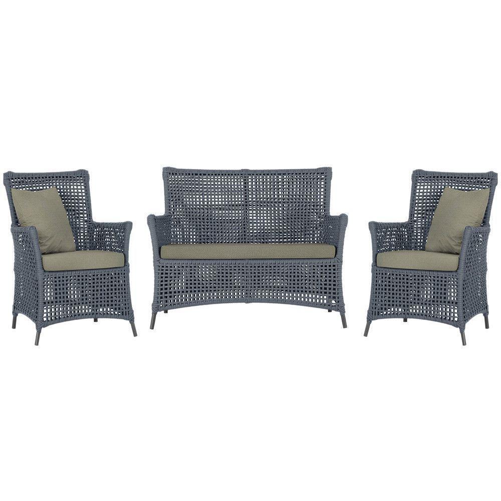 Jogo Sofá E 2 Poltronas Igapó Alumínio Preta E8 Trama Prata - 1