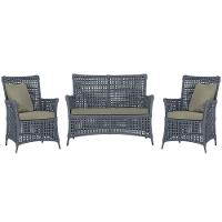 Jogo Sofá E 2 Poltronas Igapó Alumínio Preta E8 Trama Prata - 1