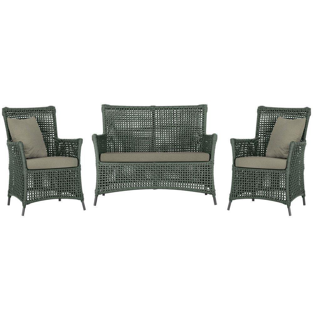 Jogo Sofá E 2 Poltronas Igapó Alumínio Preta E8 Trama Verde - 1