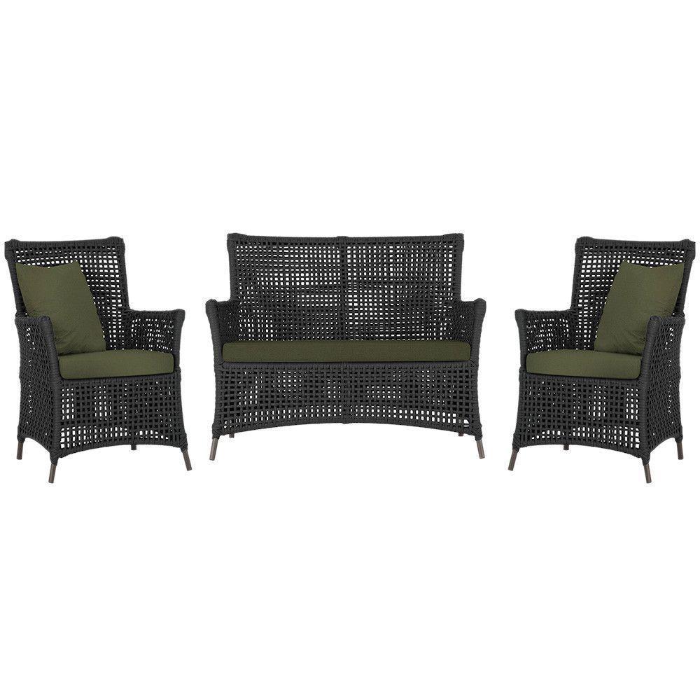 Jogo Sofá E 2 Poltronas Igapó Alumínio Marrom E13 Trama Preto - 1