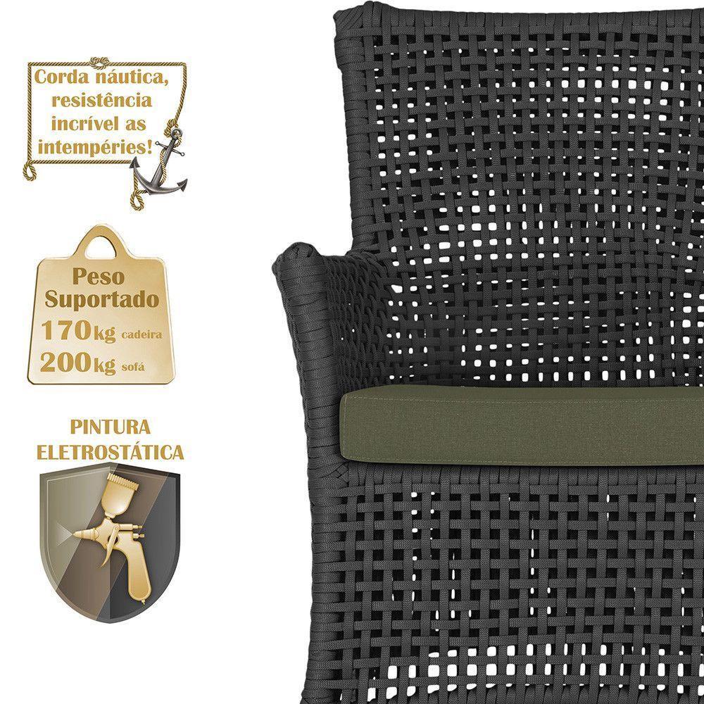 Jogo Sofá E 2 Poltronas Igapó Alumínio Marrom E13 Trama Preto - 3