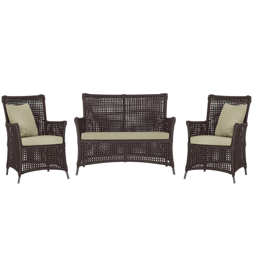 Jogo Sofá E 2 Poltronas Igapó Alumínio Preta E7 Trama Marrom - 1