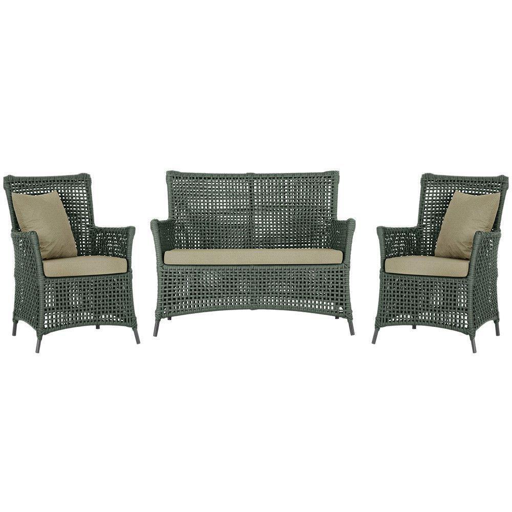 Jogo Sofá E 2 Poltronas Igapó Alumínio Preta E7 Trama Verde - 1