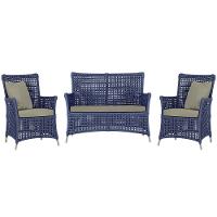 Jogo Sofá E 2 Poltronas Igapó Alumínio Fendi E8 Trama Azul - 1