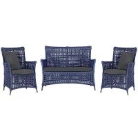 Jogo Sofá E 2 Poltronas Igapó Alumínio Preta E11 Trama Azul - 1