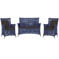 Jogo Sofá E 2 Poltronas Igapó Alumínio Marrom E9 Trama Azul - 1