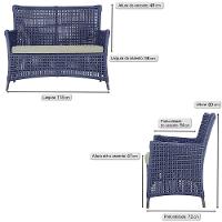Jogo Sofá E 2 Poltronas Igapó Alumínio Preta E3 Trama Azul - 6