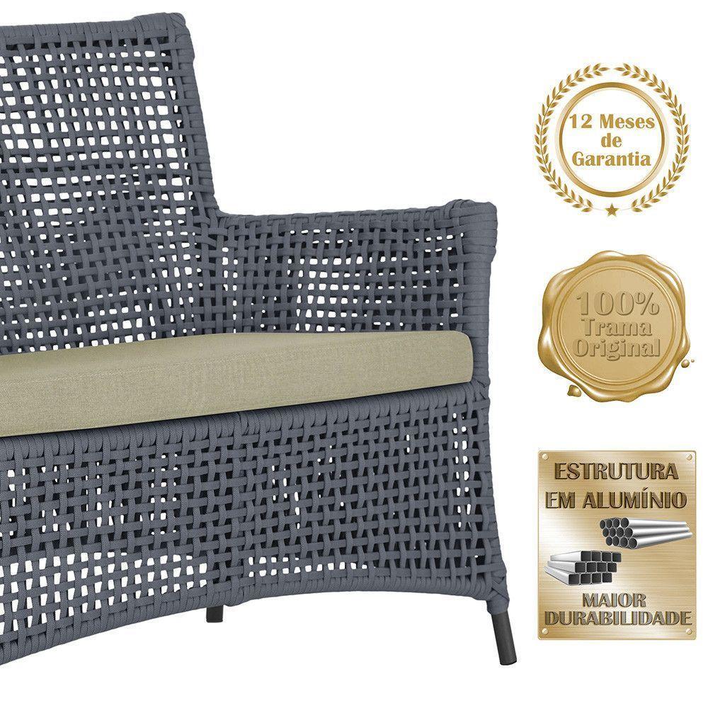 Jogo Sofá E 2 Poltronas Igapó Alumínio Preta E7 Trama Prata - 4