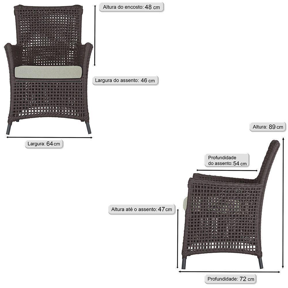 Jogo Sofá E 2 Poltronas Igapó Alumínio Preta E3 Trama Marrom - 4