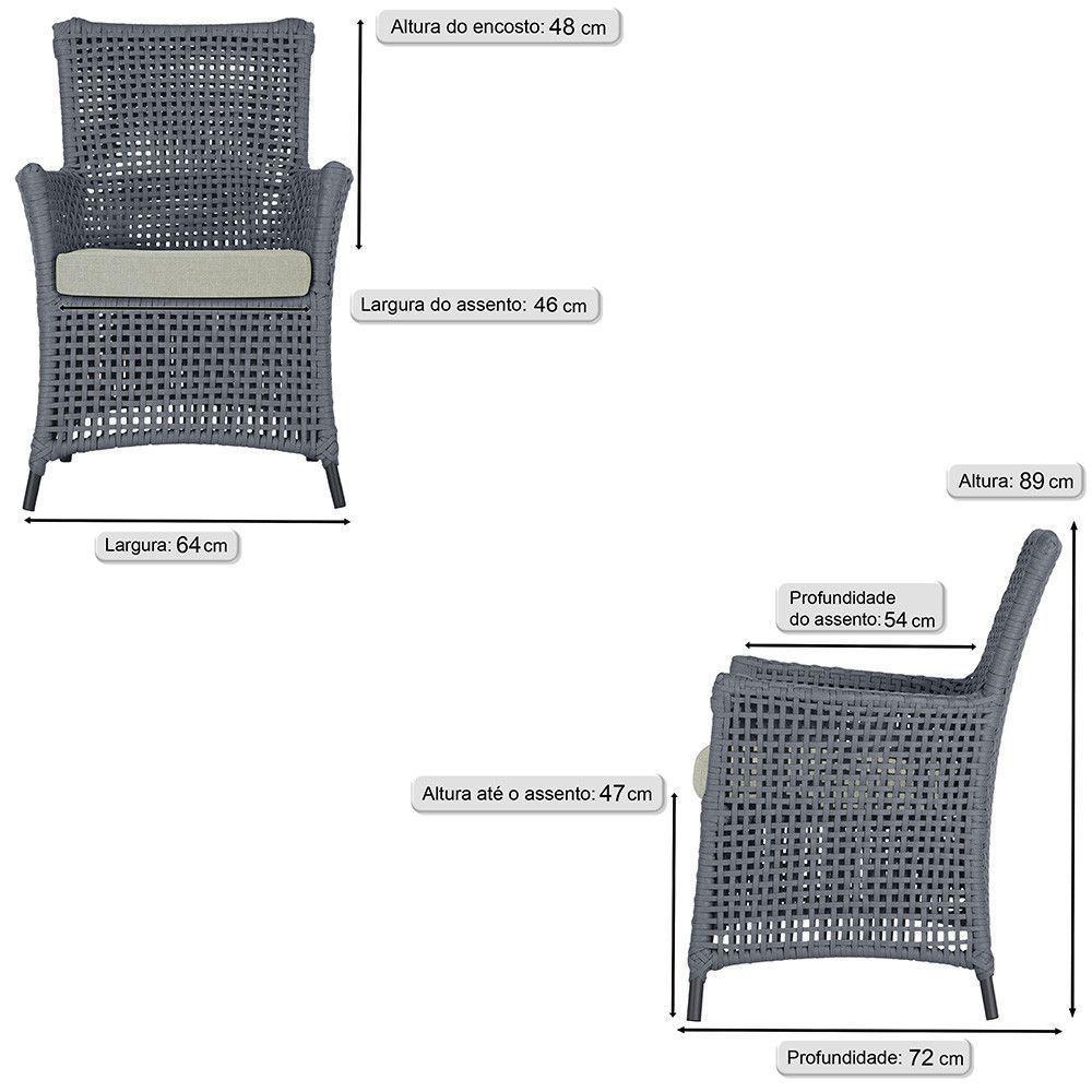 Jogo Sofá E 2 Poltronas Igapó Alumínio Preta E3 Trama Prata - 4