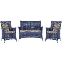 Jogo Sofá E 2 Poltronas Igapó Alumínio Preta E6 Trama Azul - 1