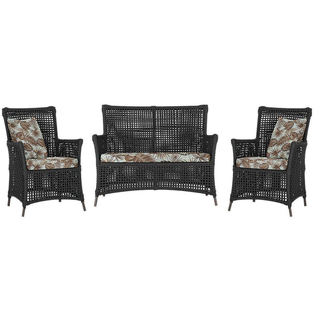 Jogo Sofá E 2 Poltronas Igapó Alumínio Marrom E6 Trama Preto - 1