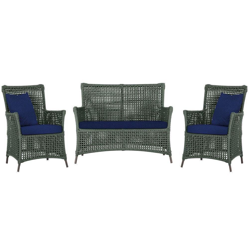 Jogo Sofá E 2 Poltronas Igapó Alumínio Marrom E10 Trama Verde - 1