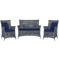 Jogo Sofá E 2 Poltronas Igapó Alumínio Marrom E10 Trama Prata - 1