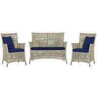 Jogo Sofá E 2 Poltronas Igapó Alumínio Marrom E10 Trama Rami - 1