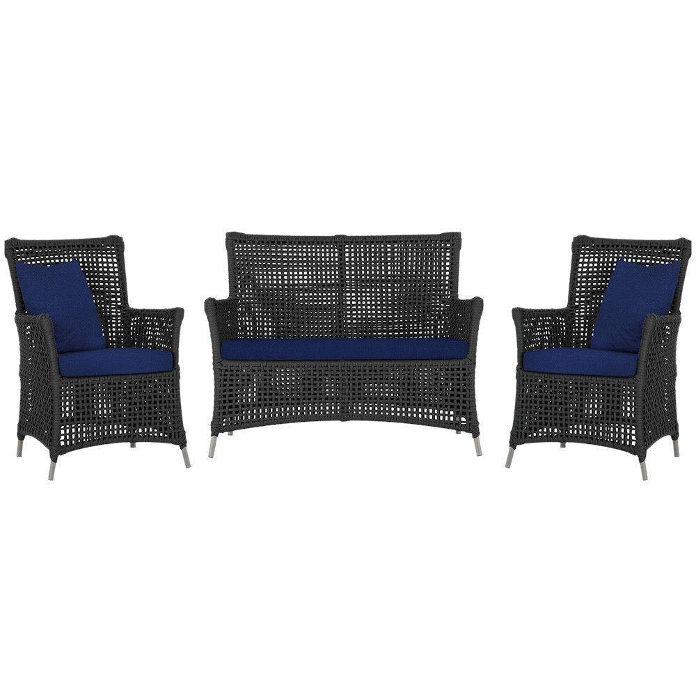 Jogo Sofá E 2 Poltronas Igapó Alumínio Fendi E10 Trama Preto - 1