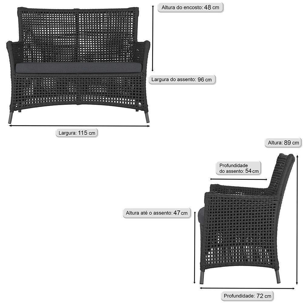 Jogo Sofá E 2 Poltronas Igapó Alumínio Preta E11 Trama Preto - 6