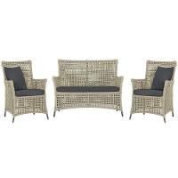 Jogo Sofá E 2 Poltronas Igapó Alumínio Preta E11 Trama Rami - 1