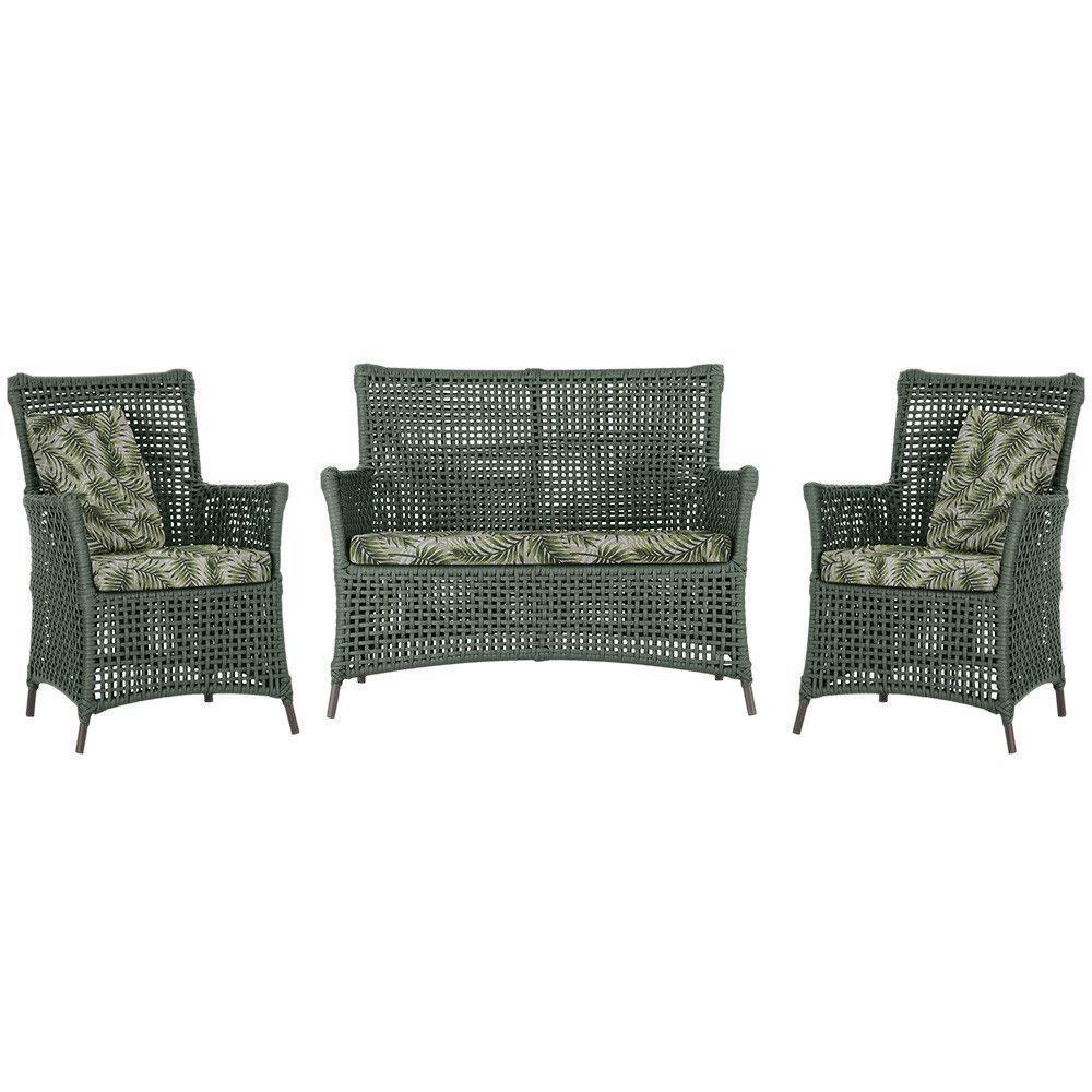 Jogo Sofá E 2 Poltronas Igapó Alumínio Marrom E5 Trama Verde - 1